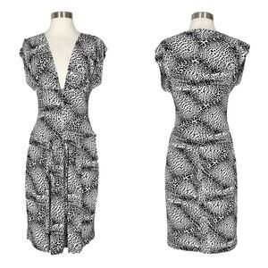 NEW Norma Kamali | Animal Print Plunge V Neck Drop Waist Stretch Designer Dress